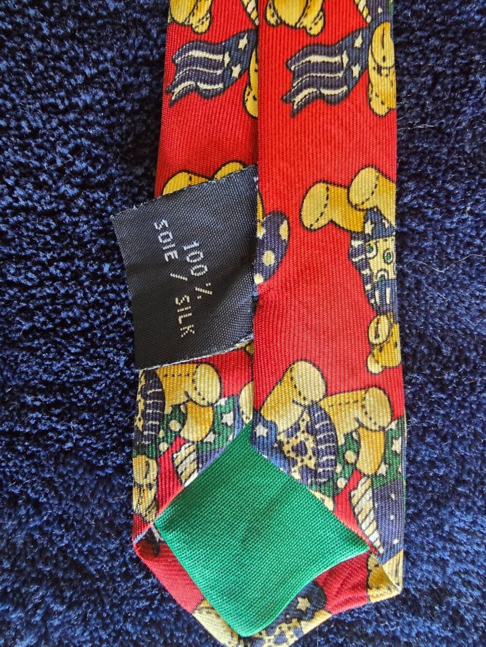 Vintage Chaps Ralph Lauren Polo Bear Silk Tie Red Made In France 90s Novelty - Picture 5 of 9